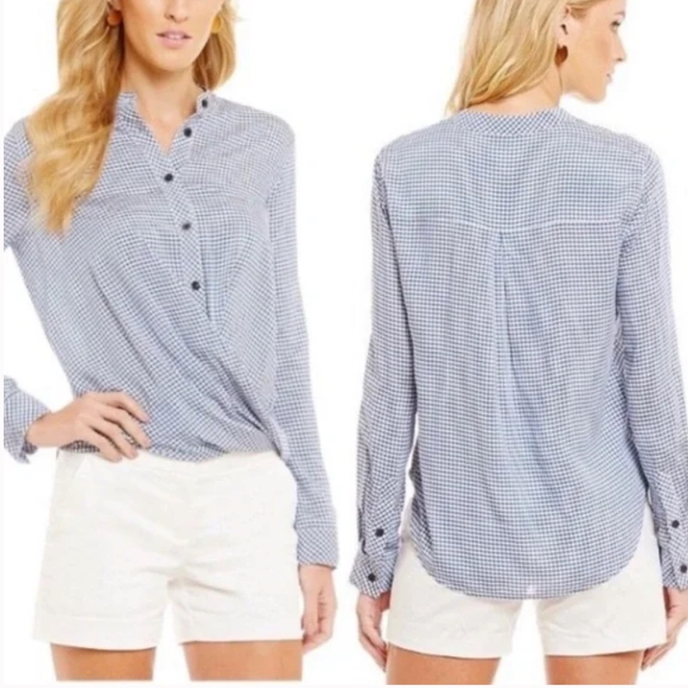Cremieux Heritage Molly Blouse Royal Blue and White Plaid Size M